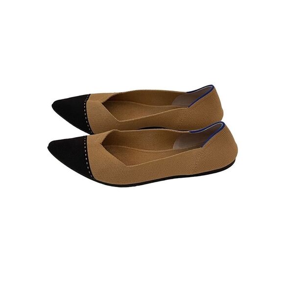 Rothys Womens Brown Black Classic Pointed Toe Camel Cap Ballet Flats Size 8W - Picture 2 of 12
